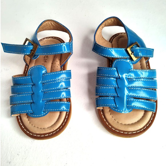 Elephantito Turquoise Teal Patent Leather Baby Girls Boys Infant Sandals Size 5 - Picture 1 of 5